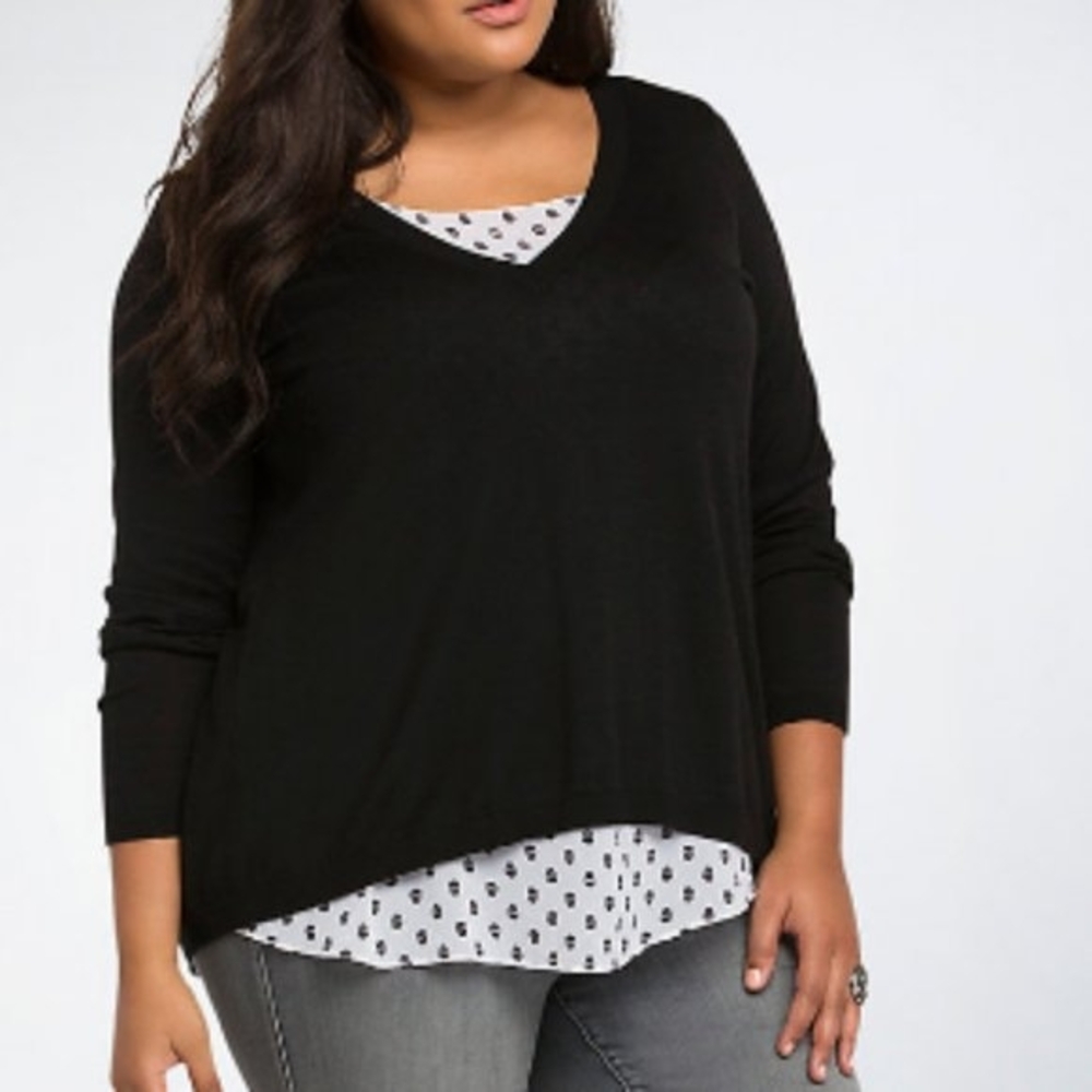 Skull Polka Dot Top with Black V-Neck Sweater Over Layer - 2X NWOT - Torrid
